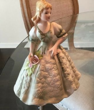 Vintage Lefton Ceramic Porcelain Southern Belle Girl Lady Green Dress 2571