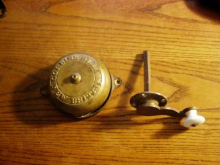 Antique Brass Corbins Doorbell & Cast Brass /porcelain Crank Handle