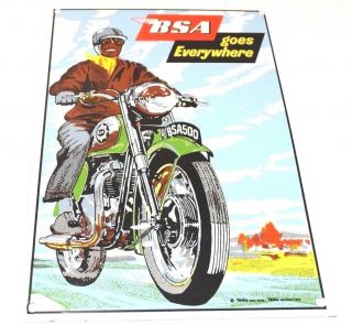 Bsa Goes Everywhere Vintage 1990 Enamel Steel Sign 10.  25 " X 7 " Metal Motorcycle
