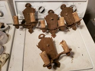 4 Antique 2 Light Cast Iron Sconces Medieval Spanish Revival Arts And Crafts