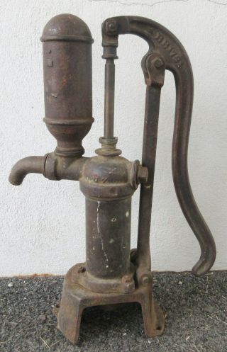 Old Cast Iron Hand Brass Cylinder Water Pump 21 1/2 " High With Pressure Tank