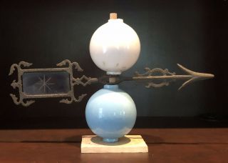 Antique Weathered Lightning Rod Wind Vane With 2 Milk Glass Balls On Small Base