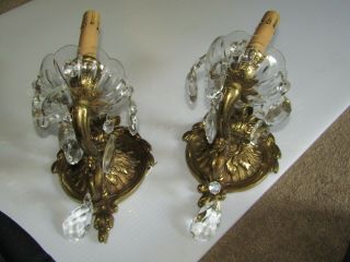 2 Solid Bronze Sconces A - 1 Wiring Detailed Thicker Cast No Issues 14 Crystals