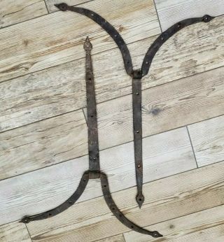 Antique Primitive Hand Forged Iron Barn Door Strap Hinges Gate 22 1/4 Inches