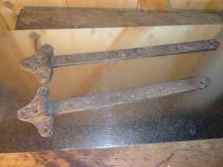 Pair Antique Barn Door Strap Hinges Farm Forged Blacksmith Made1800s