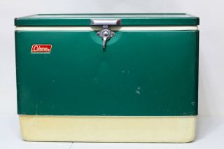 Vintage 1978 Green & White Coleman Large Metal Cooler 22 " X 16 " X 13 " With Tray