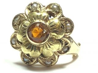 Vintage Ladies 10k Yellow Gold Floral Ring - Seed Pearl - Size 3.  5