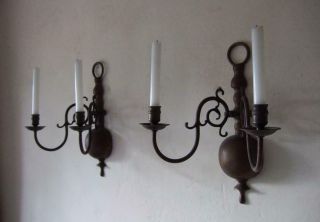 Antique French Solid Bronze Large Pair 2 Branch Candle Sconces Circa 19th Centur