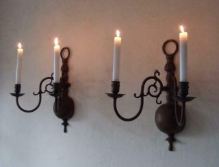 Antique French Solid Bronze Large Pair 2 branch candle sconces circa 19th Centur 3