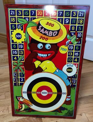 Vtg Sambo Tin Dart Board Target Black Americana Wyandotte Toys Box Stand