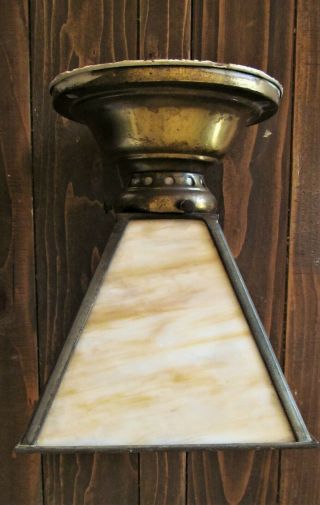 Antique Vintage Arts & Crafts Mission Brass Light Fixture Glass Ceiling Mount