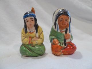 Colorful Old American Native Chief And Squaw Salt And Pepper Shakers