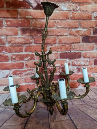 Antique 6 Light Chandelier Brass Ceiling Light - Lamp - Living Room - Candle