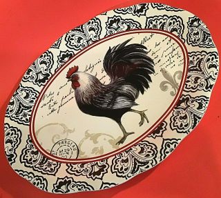 Susan Winget Cracker Barrel Rooster Platter Black White French Country 16 1/2 " W