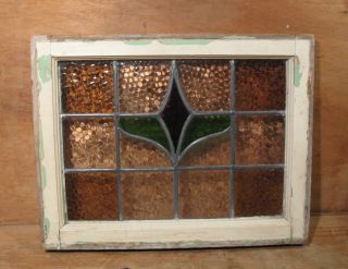 Antique Leaded Stained Glass Window Wood Frame,  21 " X 16 "