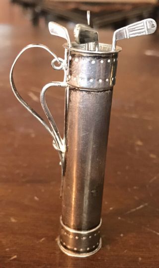 Vintage Miniature Sterling Silver Golf Bag With 6 Golf Club Cocktail Bar Picks