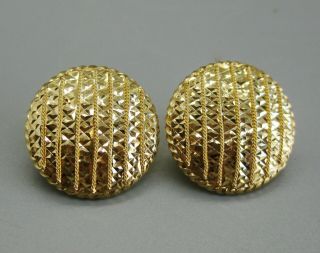 Vintage 14k Yellow Gold Hana Modernist Diamond Cut Round Disc Pierced Earrings