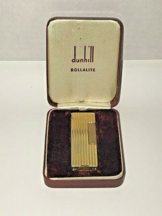 Vintage Dunhill Rollalite Gold Tone Cigarette Lighter Bar Type In Case