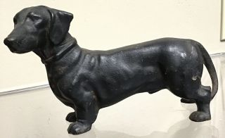 Vintage Cast Iron Dachshund Bank Doorstop Weiner Dog Statue Heavy