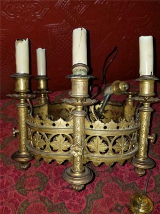Antique Ornate Brass Gothic Church Hanging Ceiling Light Fixture For Restoration