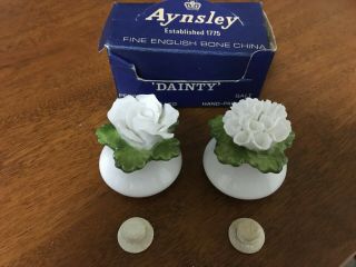 Vintage Aynsley English Fine Bone China White Flower Dainty Salt & Pepper W/box