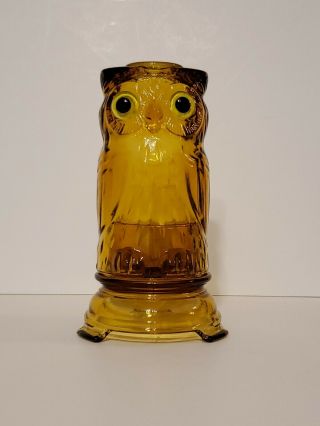 L.  E.  Smith/mosser ? Yellow Amber 2 Piece Glass Owl Fairy Lamp Vintage