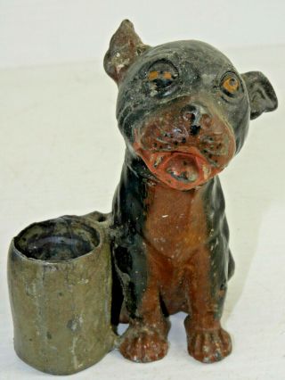 Very Old Metal Dog Figure - Bonzo Interest - Match Holder - Pen Holder - Rare