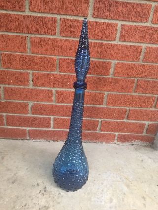 Vintage Mcm Empoli Glass Genie Bottle Blue Bubble 22 " Decanter Barware