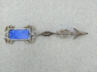 Antique Cast Iron Lightning Rod Arrow With Blue Glass