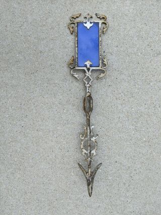 Antique Cast Iron Lightning Rod Arrow With Blue Glass 2