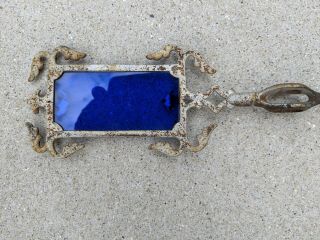 Antique Cast Iron Lightning Rod Arrow With Blue Glass 3