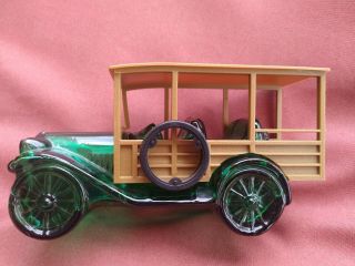 Green Glass Car W/wooden Roof Avon Bottle Tai Winds After Shave Empty Classic