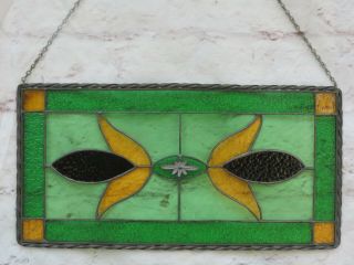 Vintage Leaded Tulip Stained Glass Transom Window Hanging Panel 20 " X 10 "