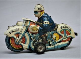 Vintage Tin Toy Police Patrol Motorcycle - Japan