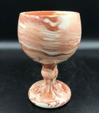 Vintage Ceramic Brown And White Marbled Hand Painted Chalice Cup