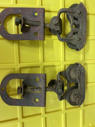 Antique Cast Iron Myers Sure Grip Barn Door Rollers Farm Pulley Trolley Hardware