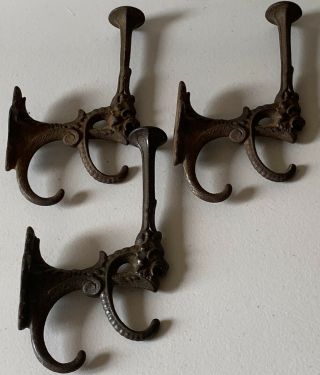 3 Antique Metal Coat Hooks Demons,  Gothic