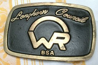 Vintage Bsa Worth Ranch Longhorn Council Brass Belt Buckle Solid Brass
