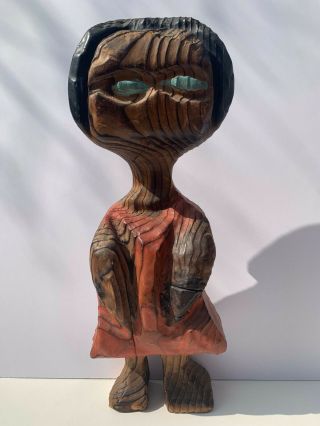 Vintage Witco Carved Orange Girl Figure Tiki