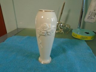 Vintage - Lenox Bud Vase - Rose Pattern - White With 24kt Gold Trim