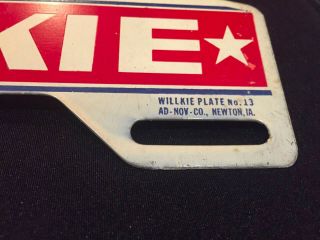 VINTAGE WENDELL WILLKIE 1940 POLITICAL CAMPAIGN LICENSE PLATE TOPPER,  NO 13 3
