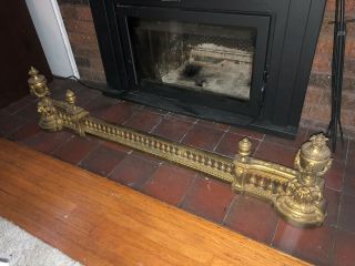 Antique Fender Andirons Fireplace Set Possibly France Lion Grate Brass Bronze