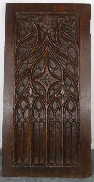 Antique French Gothic Revival Panel Carved Oak Wood Salvage Fleur De Lys