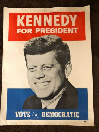 John F Kennedy 1960 Kennedy For President Vote Democratic Campaign Window Poster