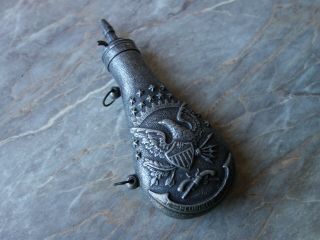 Vtg Rare Pewter Gun Powder Bottle Flask Us Civil War Cannon,  Muskets & Flag Eagle