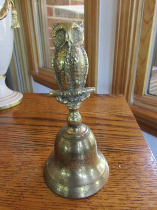Vintage Antique Brass Bell With An Owl Handle 5.  5 " Tall