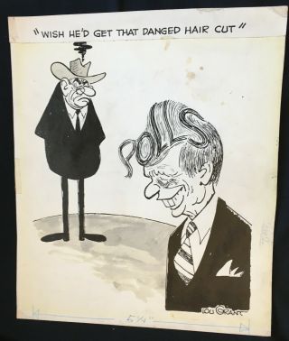 Political Cartoon By Lou Grant – Johnson - Kennedy – Haircut