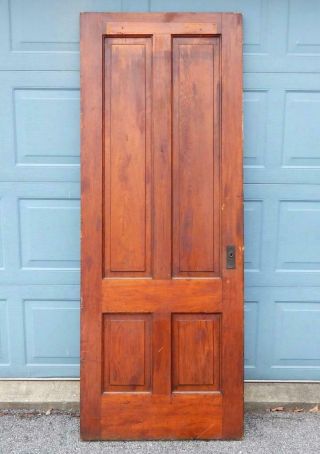 Antique 4 Panel 30 X 78 Never Painted Solid Wood Door With Iron Knob Back Plates