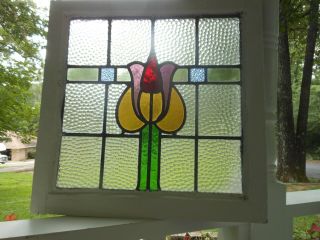 H - 7 - 336 Lovely Older English Leaded Stained Glass Window 21 1/8 " X 21 "