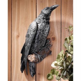 Black Raven Bird On Branch Statue 18 " Gothic Messanger Wall Sculpture